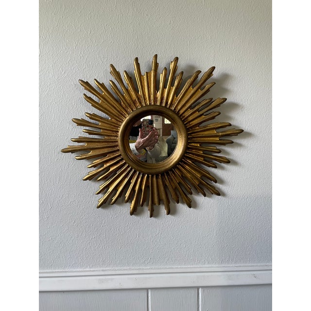 Vintage 1970s French Gilded 13.5" Sunburst Wall Mirror For Sale - Image 17 of 18