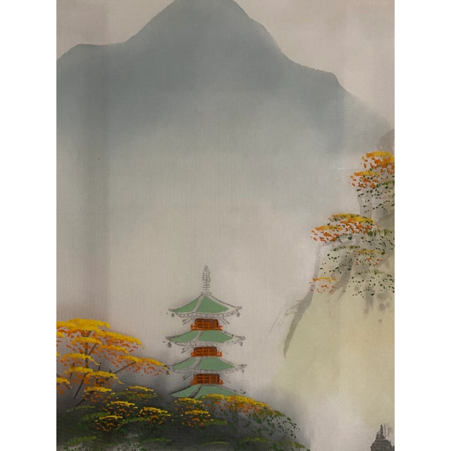 1970s Chinese Hand Painted Landscape on Silk Scroll Circa 1970 For Sale - Image 5 of 9