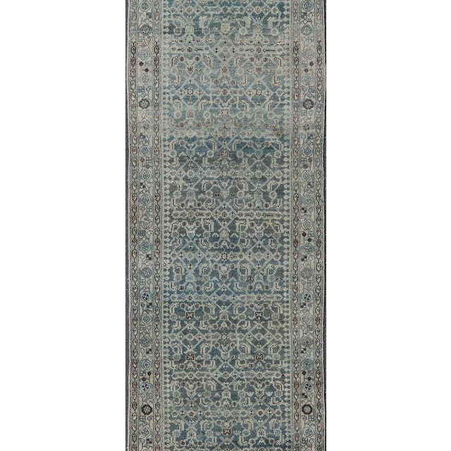 Antique Malayer Persian Long Runner in Blue's With All-Over Design 3'8 X 17'4 For Sale In Atlanta - Image 6 of 14