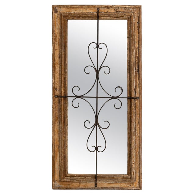 1900s French Wood Patinated Mirror With Wrought Iron Details For Sale - Image 10 of 18