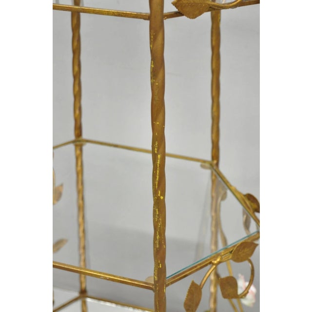 Vintage Italian Hollywood Regency Gold Tole Metal 4 Tier Lighted Etagere Curio For Sale - Image 12 of 18