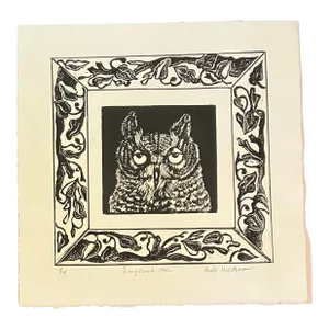 1980’s Original Block Print “ Longeared Owl” Signed 1/4