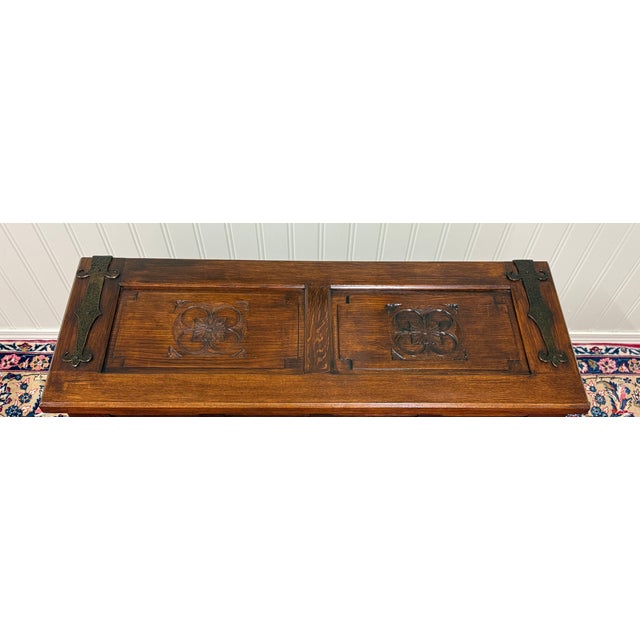 Antique French Neo Gothic Trunk Chest Blanket Box Storage Coffer Oak C. 1930-40s For Sale - Image 10 of 18