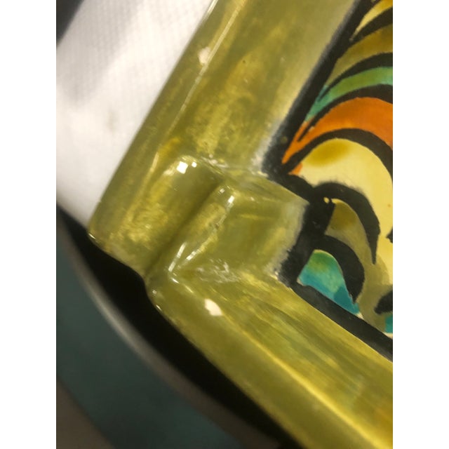 Aldo Londi for Bitossi Italian Signed MCM Ashtray in Green Orange Cream and Teal Beautiful! For Sale In Greensboro - Image 6 of 6