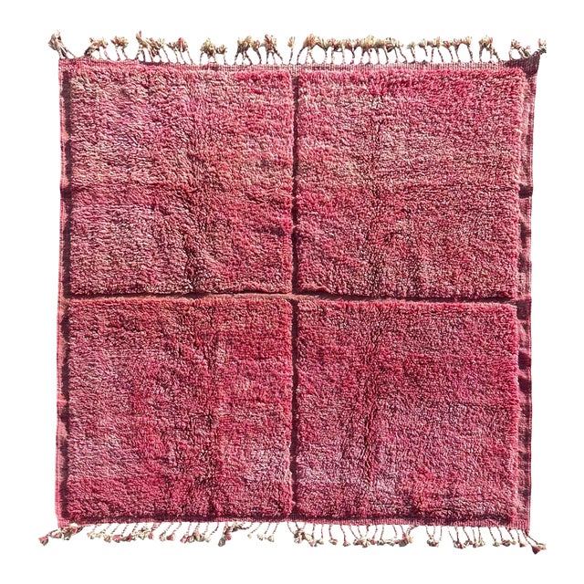 Moroccan Checkered Pink Wool Rug For Sale