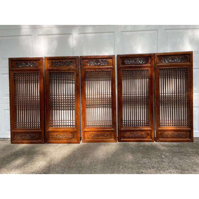 Brown Mid 19th Century Chinese Antique Carved Panel Wall Hanging Set of 5 For Sale - Image 8 of 10