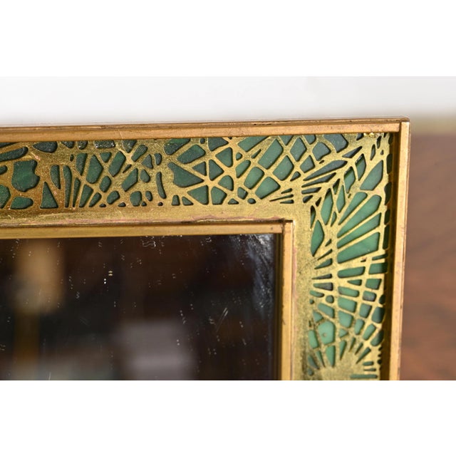 Early 20th Century Tiffany Studios New York Pine Needle Bronze and Slag Glass Framed Vanity Mirror For Sale - Image 5 of 11