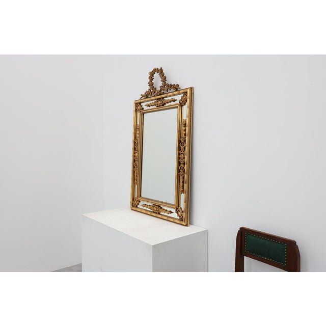 Louis XVI Style Gilt Mirror with Laurel Wreath Crest, Belgium, 1950s For Sale - Image 3 of 12