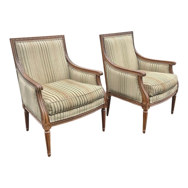 Vintage Ethan Allen French Louis XVI Style Lounge Chairs Bergere- A Pair For Sale