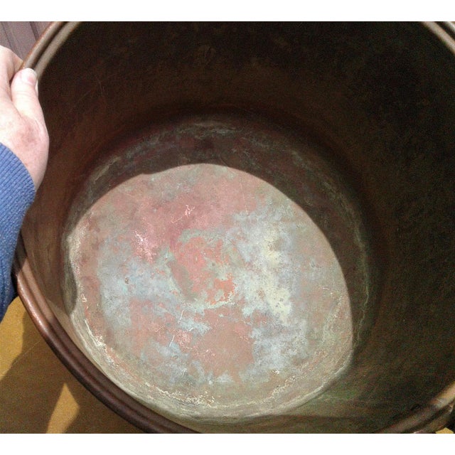 Antique Primitive Copper Kettle or Bucket W Steel Bail Handle For Sale - Image 12 of 12