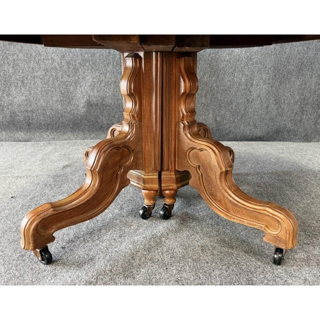 C1890 Solid Cherry Round Pedestal Dining Table With Two Leaves For Sale - Image 10 of 15