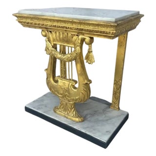 Swedish Gustavian Giltwood Console Table With Lyre and Marble Top For Sale