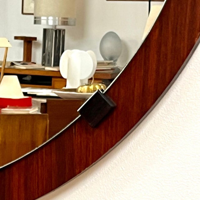 Large Vintage Round Teak Wall Mirror with Rope, 1970s For Sale - Image 6 of 7