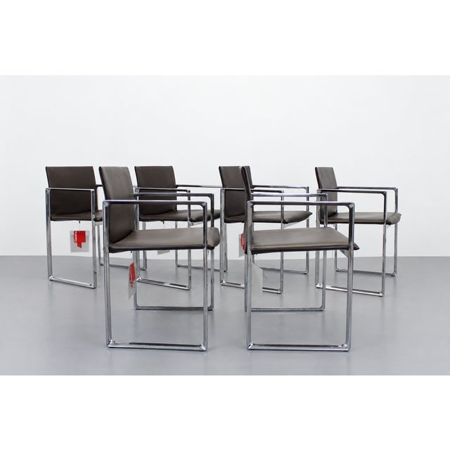 Mid-Century Modern Eve 184 Armchairs in Leather and Steel by Piero Lissoni for Cassina, 2010s, Set of 6 For Sale - Image 3 of 9