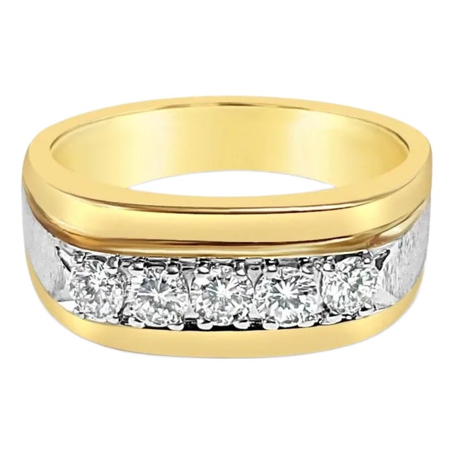 Diamond Band with Brushed Satin Finish .75cttw 14k Two-Toned Gold, Size 9 For Sale