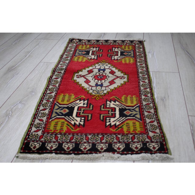 Tribal 1970s Turkish Vintage Hand Knotted Traditional Antique Hand Knotted Doormat Rug For Sale - Image 3 of 8