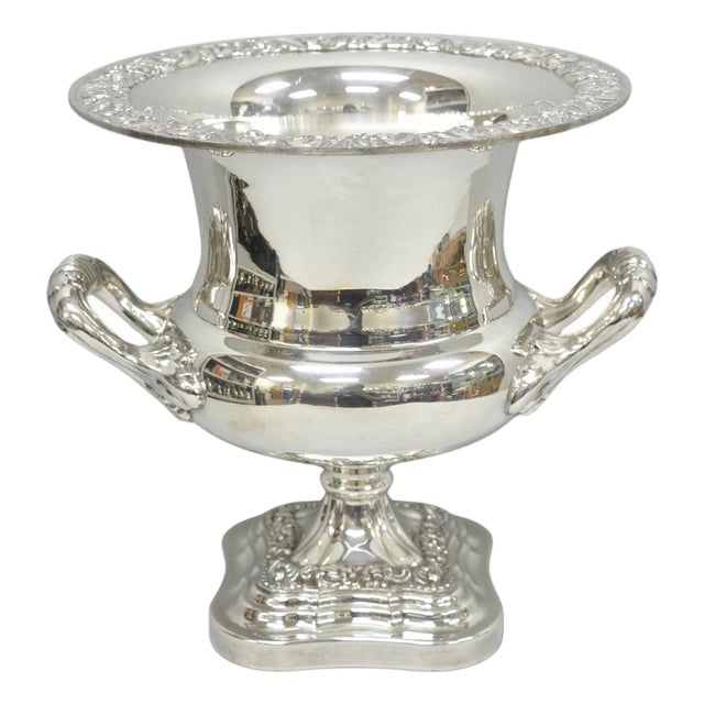 Mid 20th Century English Regency Silver Plated Trophy Cup Urn Champagne Chiller Ice Bucket by BSC For Sale