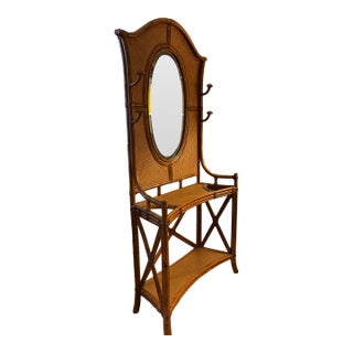 Vintage Bamboo and Grasscloth Hall Tree. For Sale