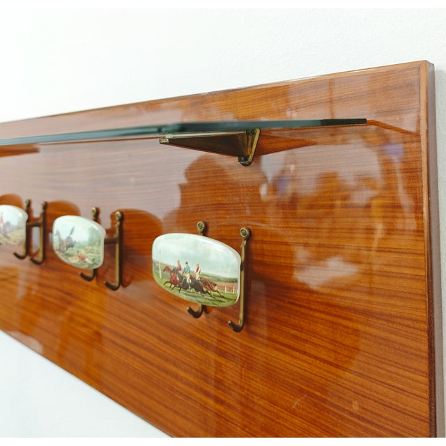 1960s Wall-Mounted Coat Rack with Glass Shelf and Brass Accessories, 1960s For Sale - Image 5 of 13