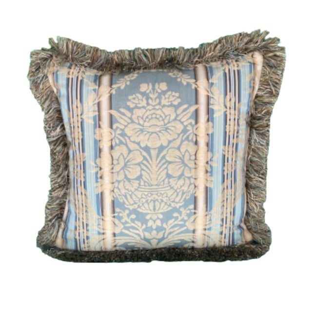 Donghia Blue Damask Stripe With Leopard Square Designer Pillow For Sale - Image 4 of 4