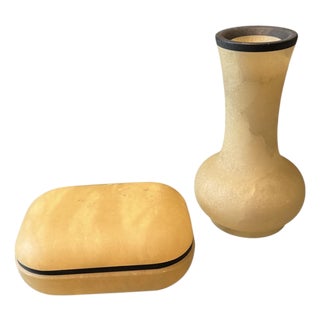 Mid Century Italian Golden Alabaster Box and Vase Set For Sale