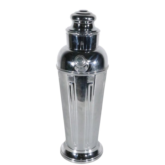 Art Deco Art Deco Chrome Cocktail Shaker With Translucent Red Plastic Handle C 1930’s For Sale - Image 3 of 6