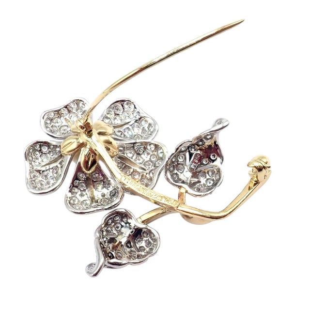 Vintage Tiffany & Co. 18k Yellow Gold Platinum Diamond Pearl Pin Brooch Details: Metal: 18k yellow gold + Platinum...