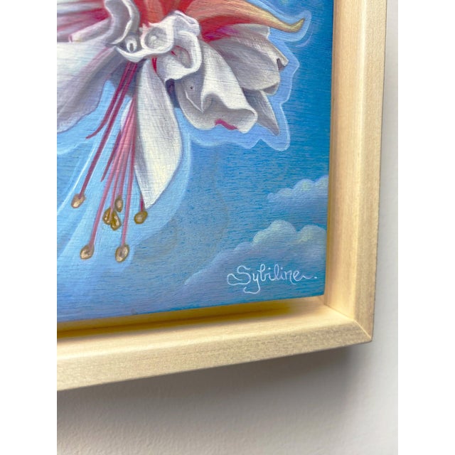 Fuchsia de Mirabilibus by Sybiline | Oil on Wood Painting of a fairy emerging from a flower For Sale - Image 4 of 4