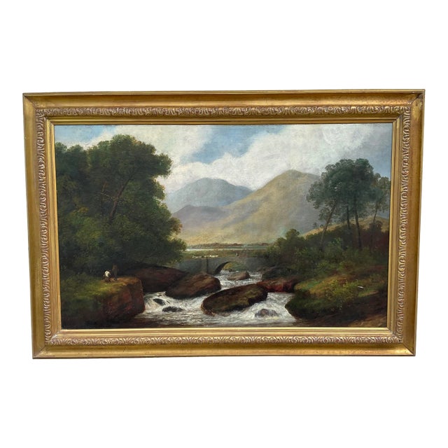 19 Century Scottish or English River Landscape Oil Painting For Sale