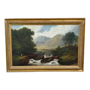 19 Century Scottish or English River Landscape Oil Painting