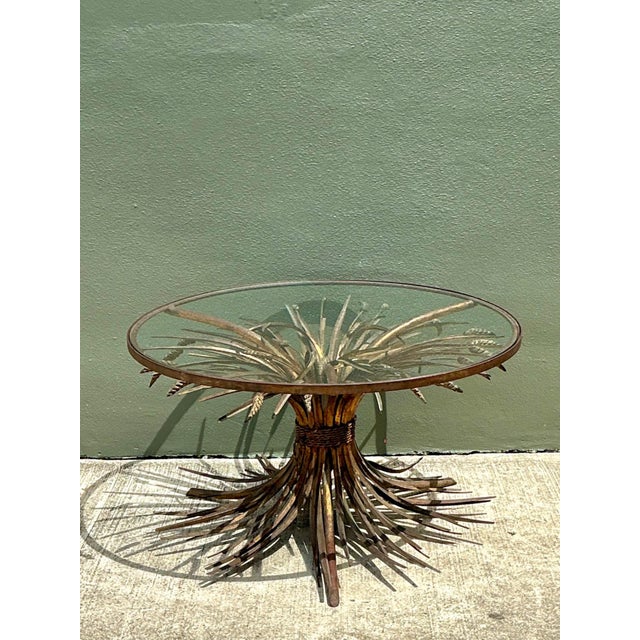 Vintage Distressed Gilt Metal and Glass Wheat Sheaf Table For Sale - Image 11 of 13