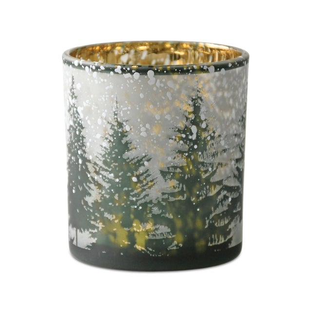 Traditional Frosted Pine Mercury Glass Candle Holder (Set of 3) For Sale - Image 3 of 5