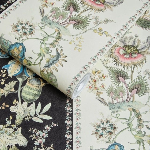 English House of Hackney Flora Fantasia Wallpaper - Noir Stripe, Sample For Sale - Image 3 of 4