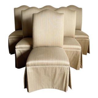 Regency Orange Purple and Brown Skirted Parsons Dining Chairs - Set of 6 For Sale