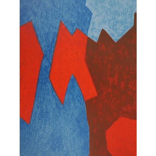 Serge poliakoff (1906-1969) blue and red composition original color lithograph on thick paper, 24 x 31 cm printed at the...