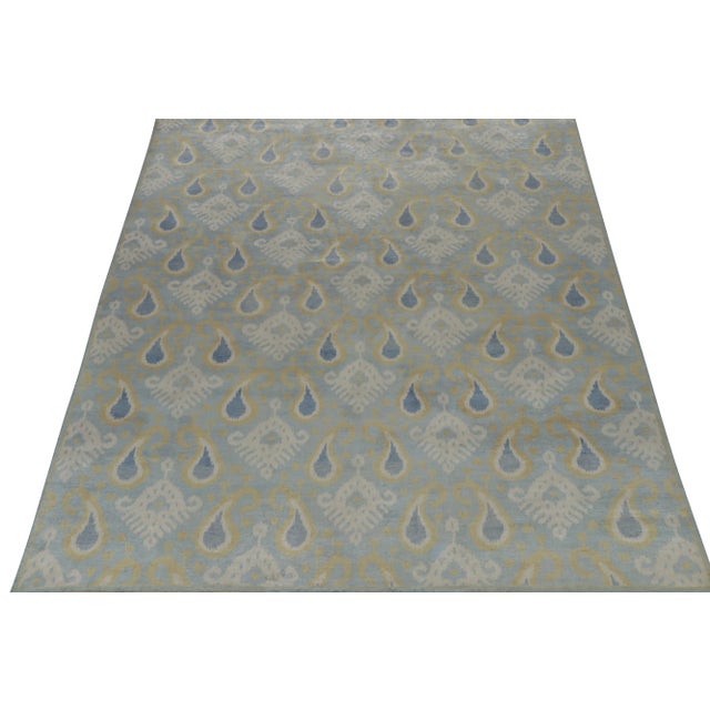 Traditional Rug & Kilim’s Classic Ikats Style Rug With Gold, White and Blue Patterns For Sale - Image 3 of 8