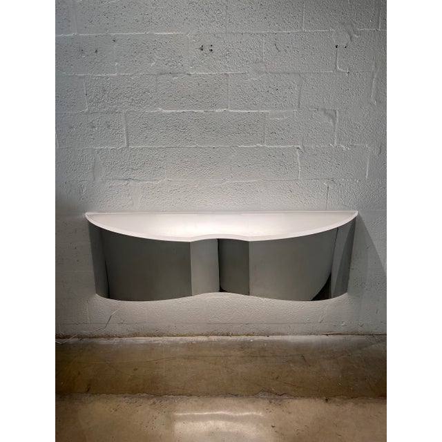 Mid-Century Custom Polished Steel and Frosted Lucite Illuminated Floating Shelf or Console For Sale In Miami - Image 6 of 13