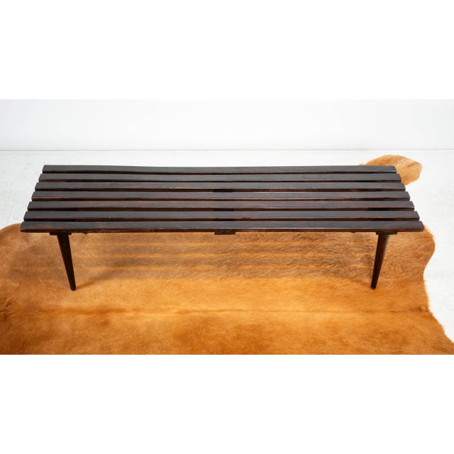 Mid Century Modern platform slat bench or coffee table, circa 1960s. Reminiscent of George Nelson's aesthetics. A...