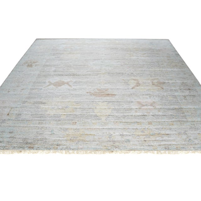 Contemporary 9x12 Ruby Fiona Ivory Traditional Geometric Hand Knotted Silk Carpet Rug For Sale - Image 3 of 8