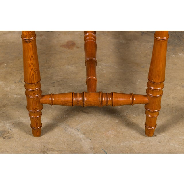 English Mid 20th Century English Pine Faux Bamboo Desk with Two Drawers and H-Form Cross Stretcher For Sale - Image 3 of 12