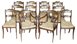 Hardwood & Brass Dining Chairs by John Gee, 1779-1824, Set of 12