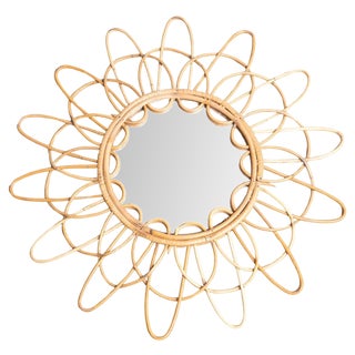 Mid-Century Modern French Handcrafted Rattan Wall Mirror, 1960s For Sale