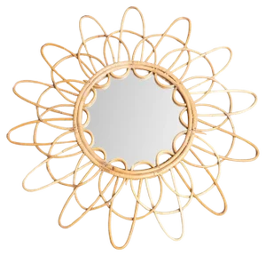 Mid-Century Modern French Handcrafted Rattan Wall Mirror, 1960s