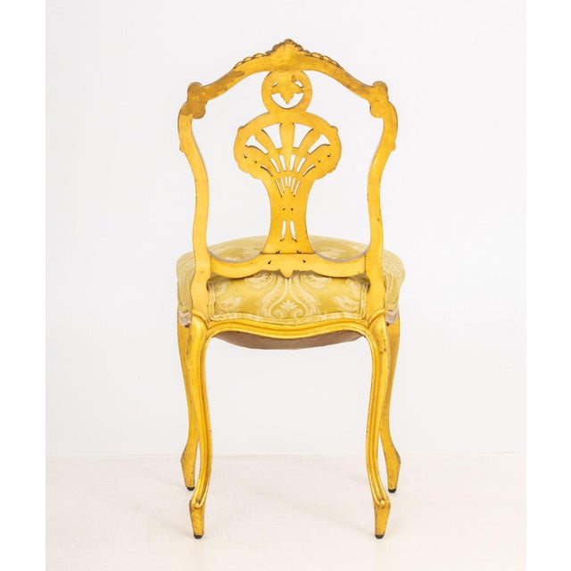 Wood Rococo Revival Yellow Damask Giltwood Side Chair For Sale - Image 7 of 7