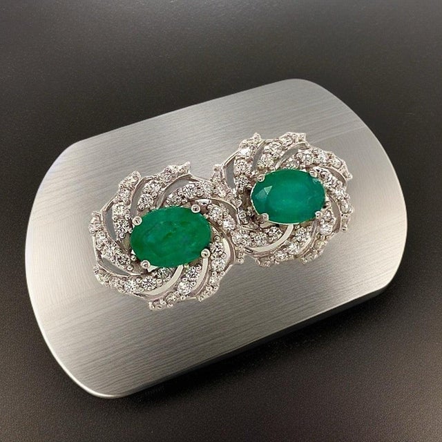 Natural Finely Faceted Quality Diamond Emerald Earrings 14k W Gold 4.05 TCW Certified $6,950 018690 This is one of Kind...