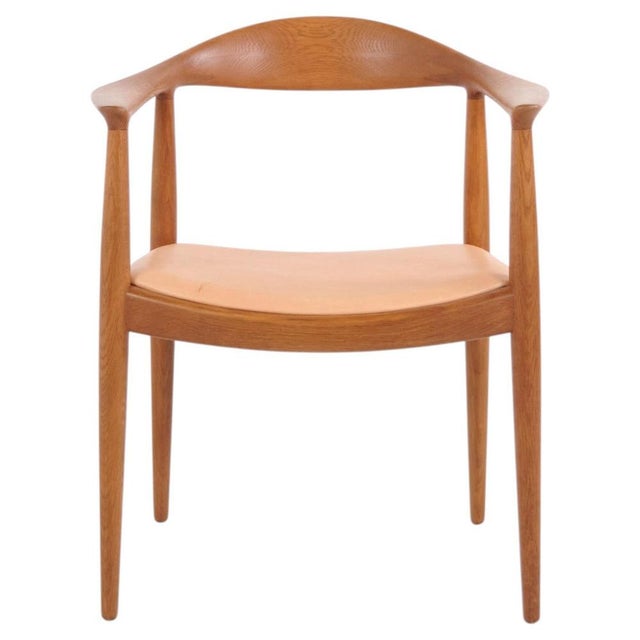 The Chair Model JH503 in Oak with Vegetable-Tanned Natural Leather by Hans J. Wegner, 1960s For Sale - Image 14 of 14