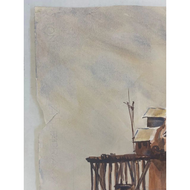 Vintage Landscape Original Signed Artwork of Coastal Town. For Sale - Image 9 of 10