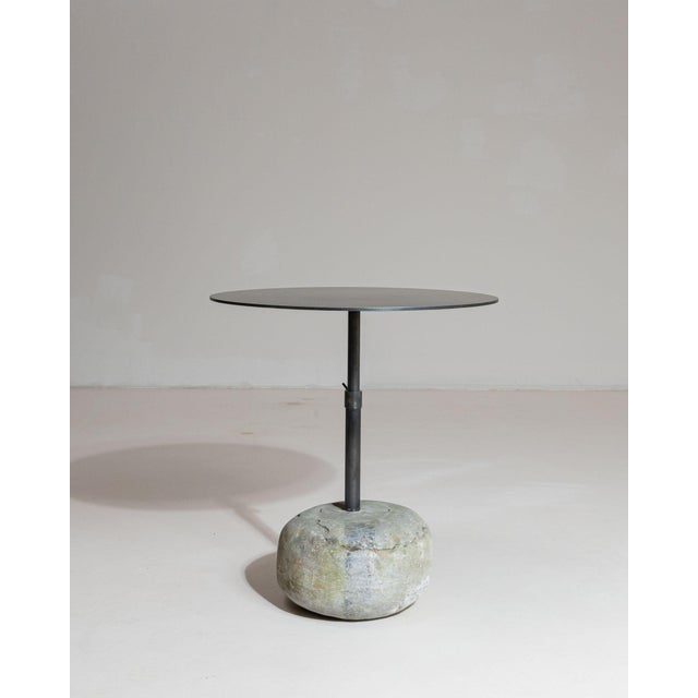 21st Century Poland Deep Charcoal Grey Round Stone-Base Side Table For Sale - Image 4 of 10