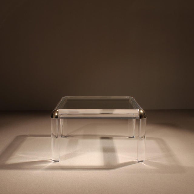 Square Acrylic and Brass Coffee Table in the style of Karl Springer, 1970s For Sale - Image 13 of 13