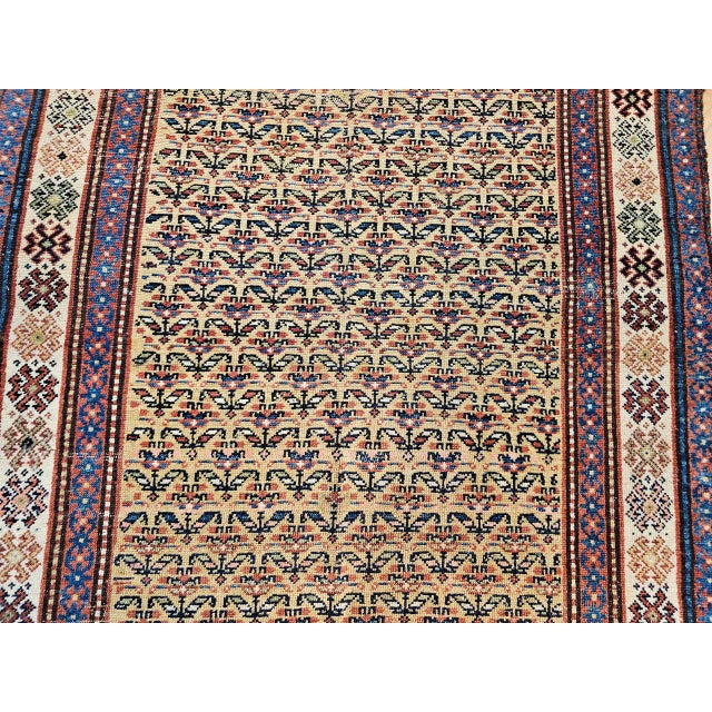 19th Century Persian Kurdish Bidjar Rug, Hand-Knotted Wool, Allover Paisley Pattern, Tan & Burgundy, 4x9 For Sale - Image 14 of 15